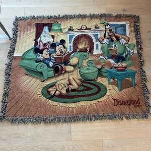 Disneyland Resort Woven Tapestry Throw Blanket Mickey Minnie Donald Goofy Pluto